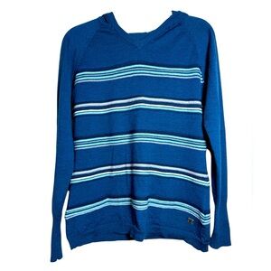 SMARTWOOL Blue South Rim Striped Merino Wool Hooded Sweater Size Medium